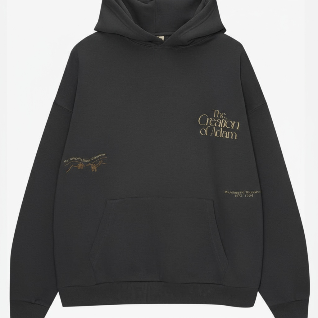 Pull & Bear- The Creation of Adam Graphic-Print Oversized Hoodie in Dark Grey